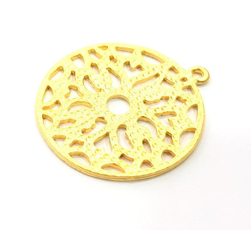 2 Round Patterned Charms Gold Plated Metal (38mm)  G11346