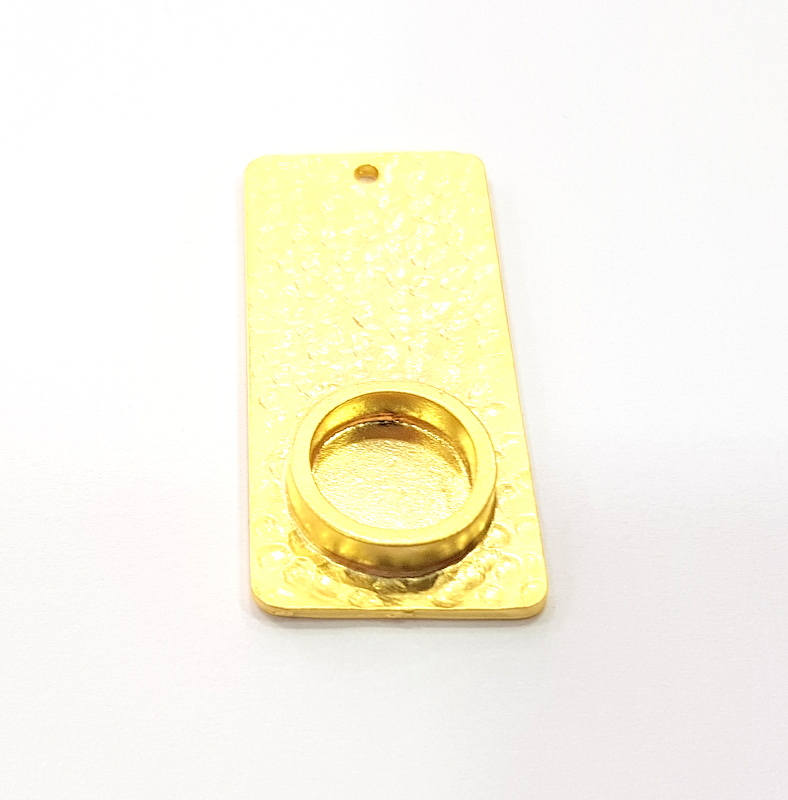 Hammared Blank Charm Gold Pendant Gold Plated Metal (10mm blank)  G11348