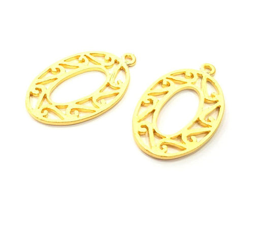 2 Oval Frame Charm Gold Charms Gold Plated Metal (32x19mm)  G11349