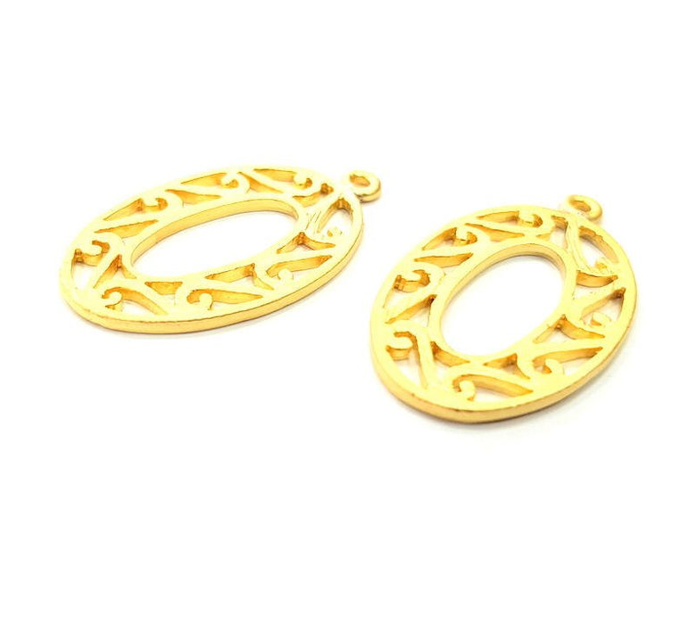 2 Oval Frame Charm Gold Charms Gold Plated Metal (32x19mm)  G11349