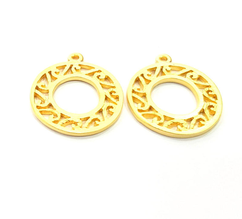 2 Circle Frame Charm Gold Charms Gold Plated Metal (22mm)  G11354