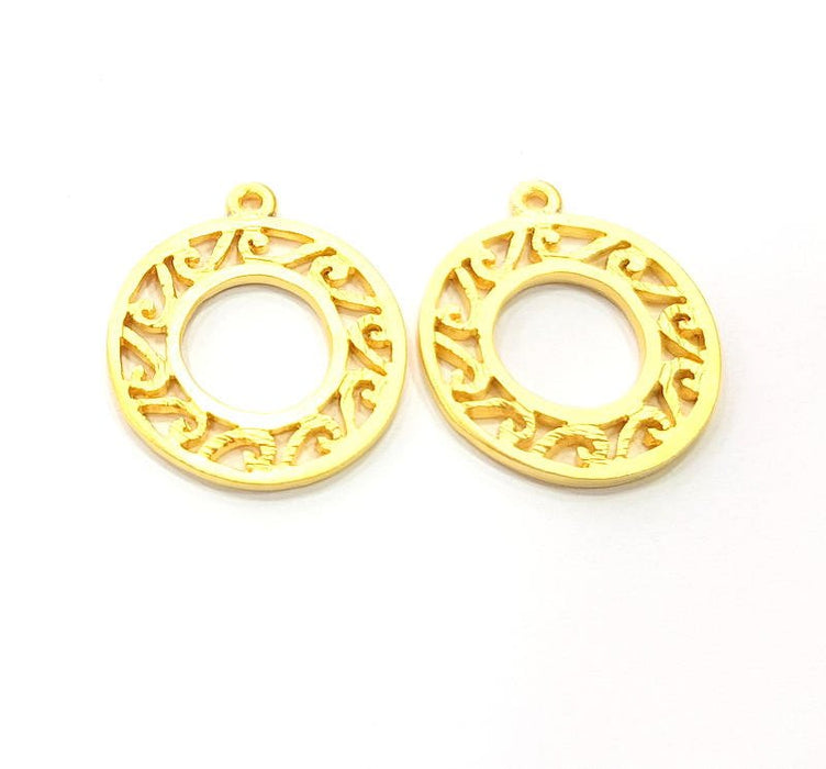 2 Circle Frame Charm Gold Charms Gold Plated Metal (22mm)  G11354