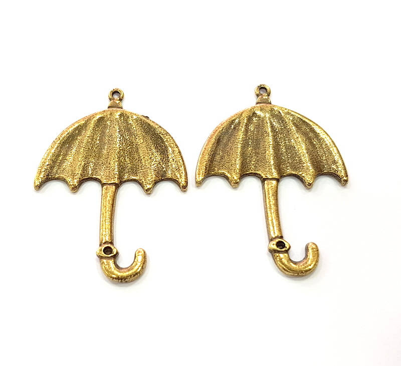 2 Umbrella Charm Antique Bronze Charm Antique Bronze Plated Metal (45x30mm) G11365