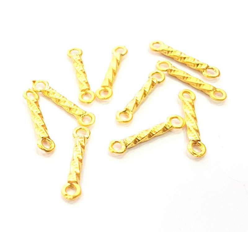 20 Ringed Rod Connector Twisted Connector Gold Plated Metal (20x3mm)  G11366