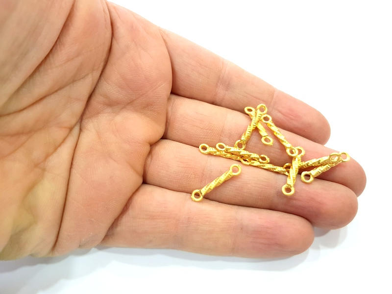 20 Ringed Rod Connector Twisted Connector Gold Plated Metal (20x3mm)  G11366