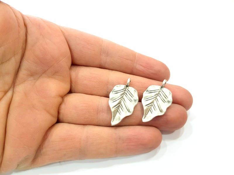 4 Leaf Charm Silver Charms Antique Silver Plated Metal (32x17mm) G11367