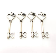 4 Love Key Charm Silver Charms Antique Silver Plated Metal (40x13mm) G11368