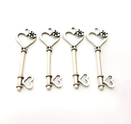 4 Love Key Charm Silver Charms Antique Silver Plated Metal (40x13mm) G11368