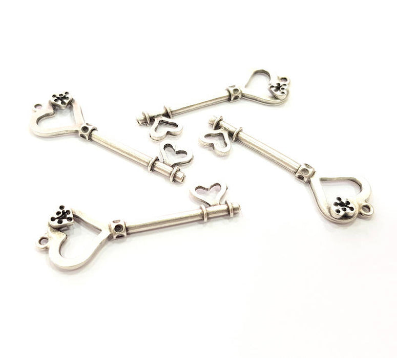 4 Love Key Charm Silver Charms Antique Silver Plated Metal (40x13mm) G11368