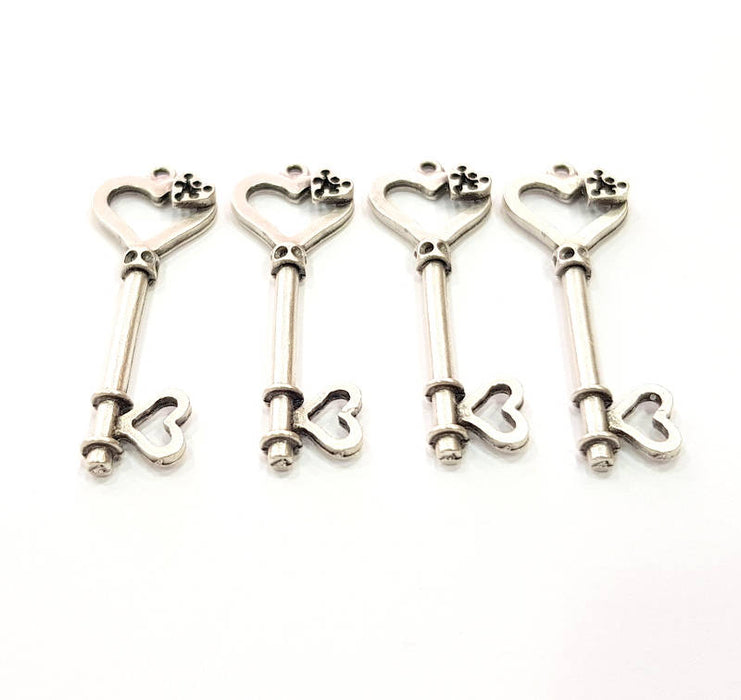 4 Love Key Charm Silver Charms Antique Silver Plated Metal (40x13mm) G11368