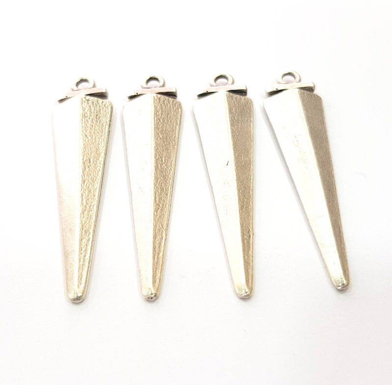 4 Triangle Spike Charm Silver Charms Antique Silver Plated Metal (52x12mm) G11369