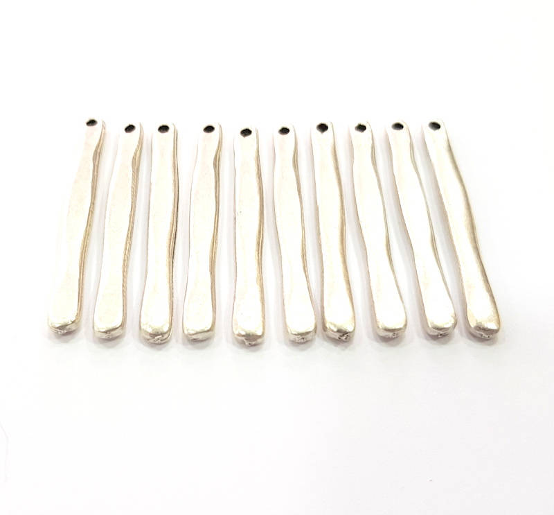 6 Spike Charm Silver Charms Antique Silver Plated Metal (37x4mm) G11370