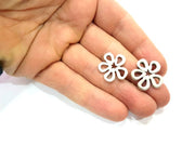 4 Flower Charm Silver Charms Antique Silver Plated Metal (22mm) G14610