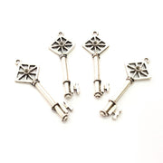 10 Key Charm Silver Charms Antique Silver Plated Metal (40x13mm) G11374