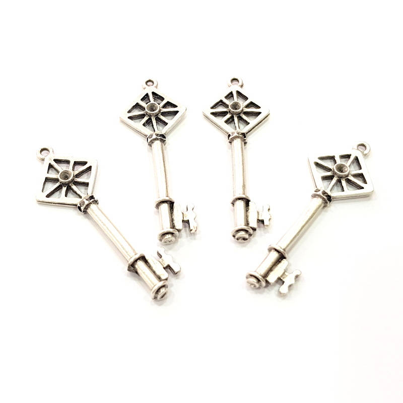 10 Key Charm Silver Charms Antique Silver Plated Metal (40x13mm) G11374
