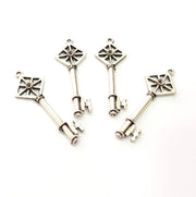 10 Key Charm Silver Charms Antique Silver Plated Metal (40x13mm) G11374