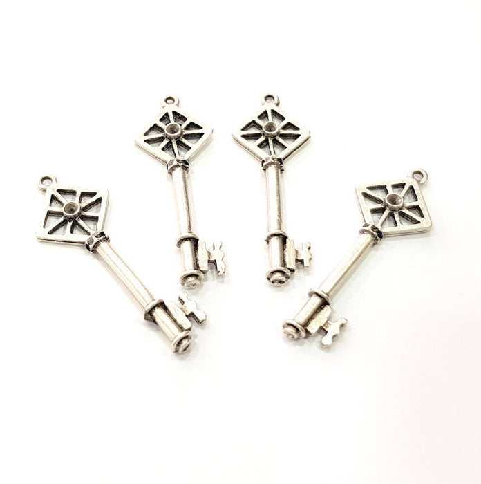 10 Key Charm Silver Charms Antique Silver Plated Metal (40x13mm) G11374