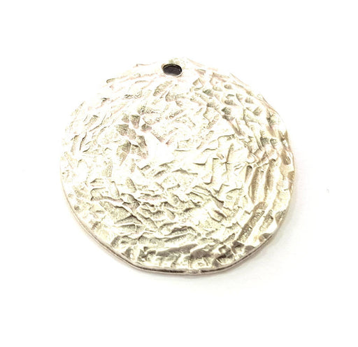 2 Textured Round Pendant Silver Pendant Antique Silver Plated Metal (32mm) G11377