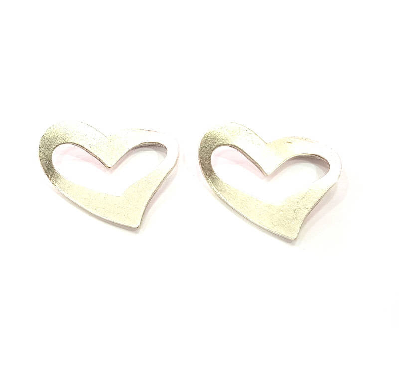 6 Heart Charm Connector Silver Charms Antique Silver Plated Metal (25x20mm) G11382