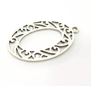 2 Oval Frame Charm Silver Charms Antique Silver Plated Metal (48x29mm) G11383