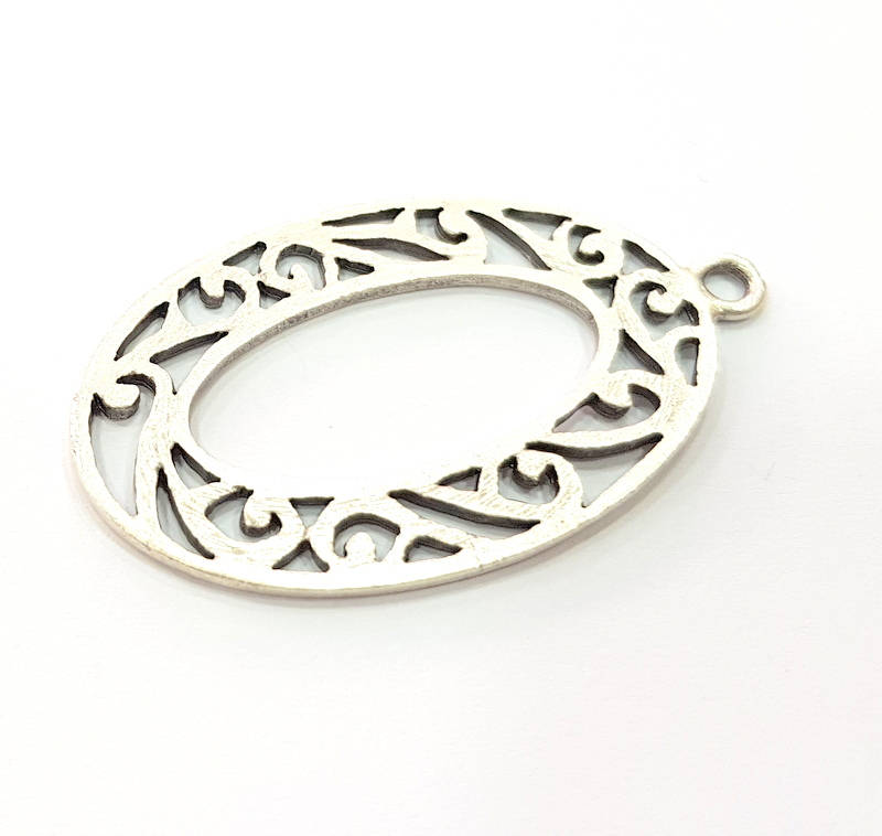 2 Oval Frame Charm Silver Charms Antique Silver Plated Metal (48x29mm) G11383
