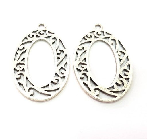 2 Oval Frame Charm Silver Charms Antique Silver Plated Metal (48x29mm) G11383