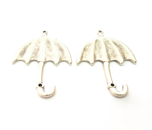 2 Umbrella Charm Silver Charms Antique Silver Plated Metal (44x30mm) G11386