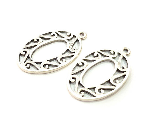 4 Oval Frame Charm Silver Charms Antique Silver Plated Metal (32x19mm) G11393