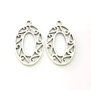 4 Oval Frame Charm Silver Charms Antique Silver Plated Metal (32x19mm) G11393