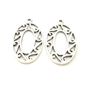 4 Oval Frame Charm Silver Charms Antique Silver Plated Metal (32x19mm) G11393