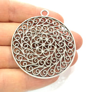 2 Silver Pendant Antique Silver Plated Metal (50mm) G11399