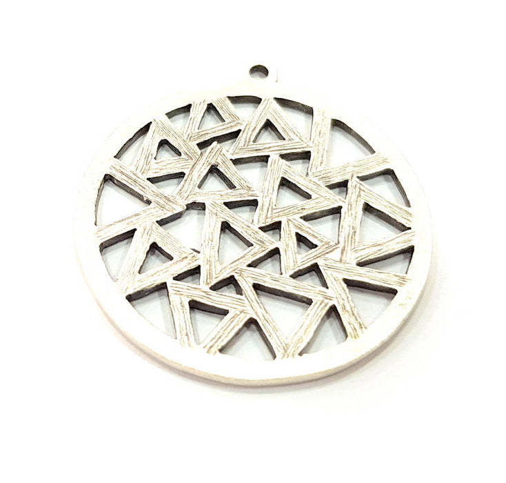 2 Textured Triangular Circle Charm Silver Charms Antique Silver Plated Metal (35mm) G11404