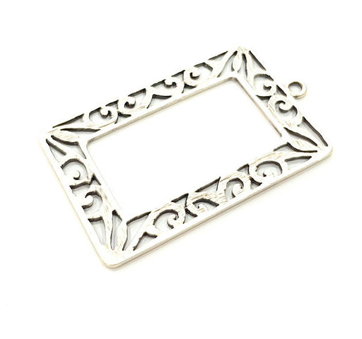 Rectangle Frame Pendant Silver Pendant Antique Silver Plated Metal (60x36mm) G11408