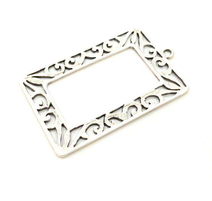 Rectangle Frame Pendant Silver Pendant Antique Silver Plated Metal (60x36mm) G11408