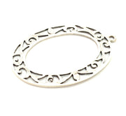 2 Oval Charms Silver Charms Antique Silver Plated Metal (61x40mm) G11411