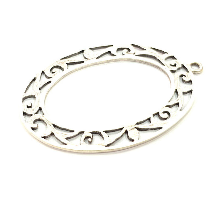 2 Oval Charms Silver Charms Antique Silver Plated Metal (61x40mm) G11411
