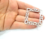 Square Frame Pendant Silver Pendant Antique Silver Plated Metal (46mm) G11412
