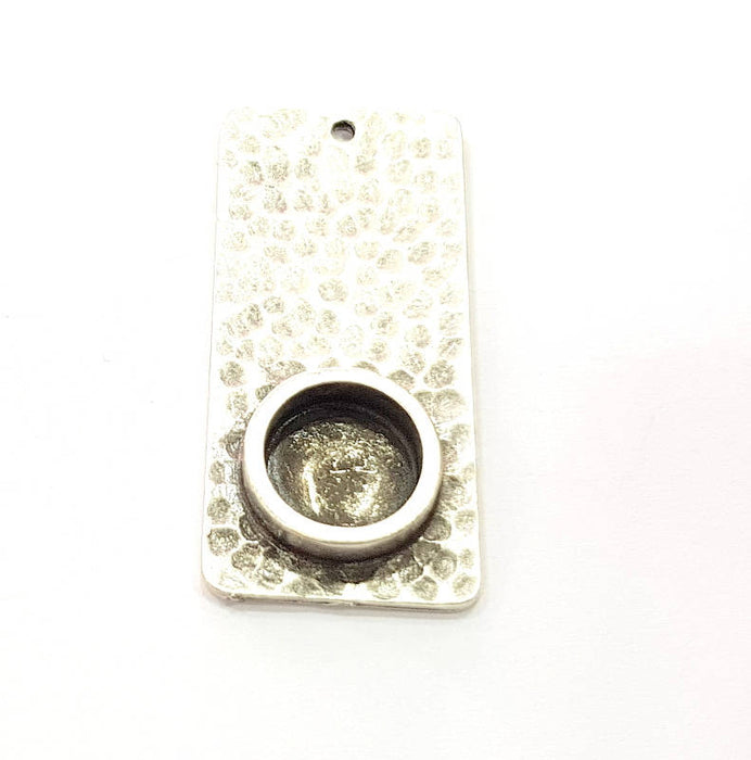 10 Hammered Pendant Bases Blank Charms Silver Pendant Antique Silver Plated Metal (40x18mm) G12664