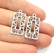4 Rectangle Frame Charm Silver Charms Antique Silver Plated Metal (30x14mm) G11417