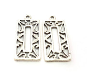 4 Rectangle Frame Charm Silver Charms Antique Silver Plated Metal (30x14mm) G11417