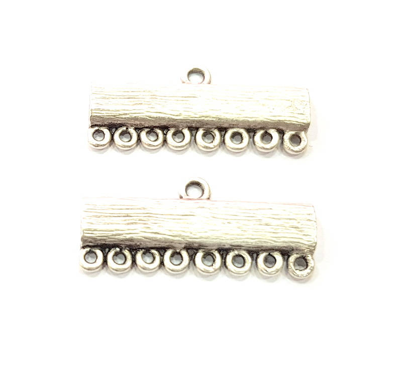 4 Silver End Bar Connector Antique Silver Plated Metal (30x13mm) G11422