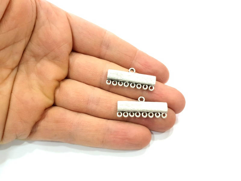 4 Silver End Bar Connector Antique Silver Plated Metal (30x13mm) G11422