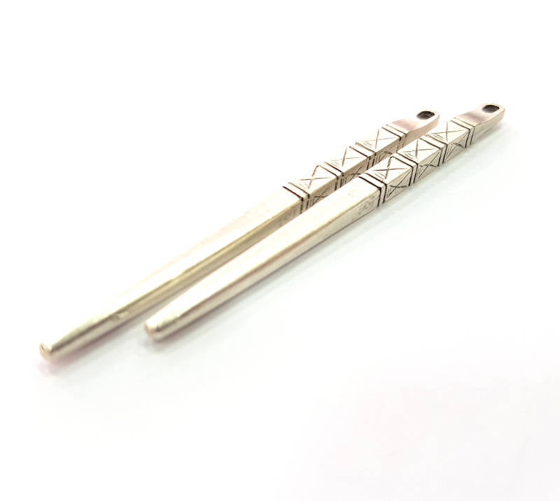 2 Spear Pendant Spike Pendant Silver Charms Antique Silver Plated Metal (71x4mm) G13609