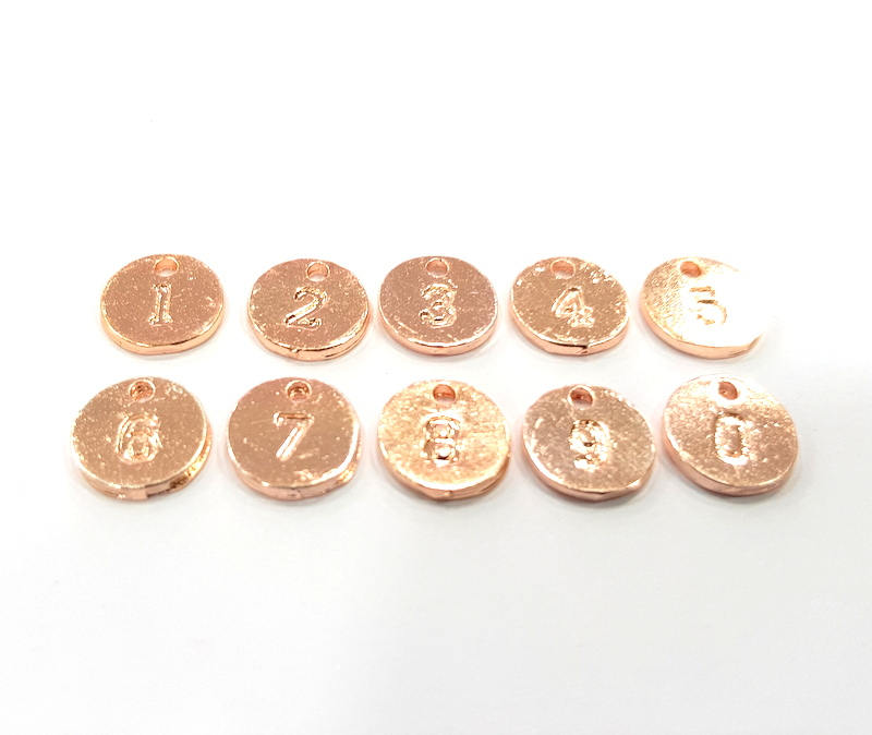 Number Charms Rose Gold Number Charms 10mm , Rose Gold Plated Charms G9576