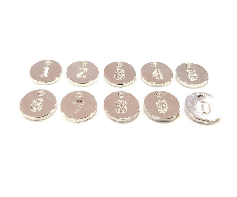 Number Charms Silver Number Charms 10mm , Silver Plated Charms G9578