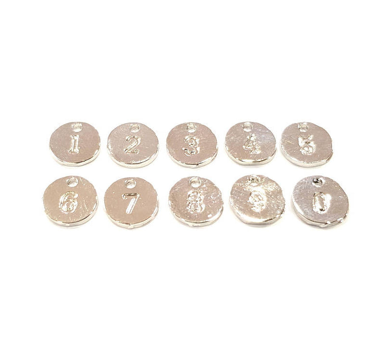 Number Charms Silver Number Charms 10mm , Silver Plated Charms G9578