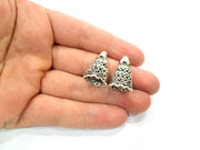 2 Silver Cone Findings Antique Silver Plated Brass  (23x16 mm)  G9624