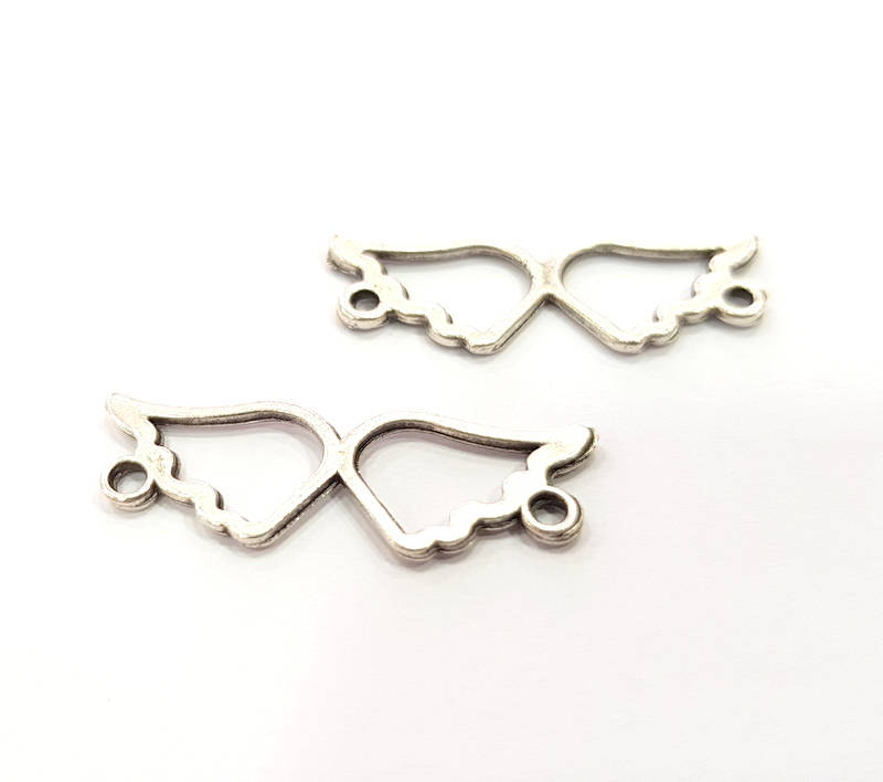 10 Wing Charms Connector Antique Silver Plated Charms (28x10mm) G9628
