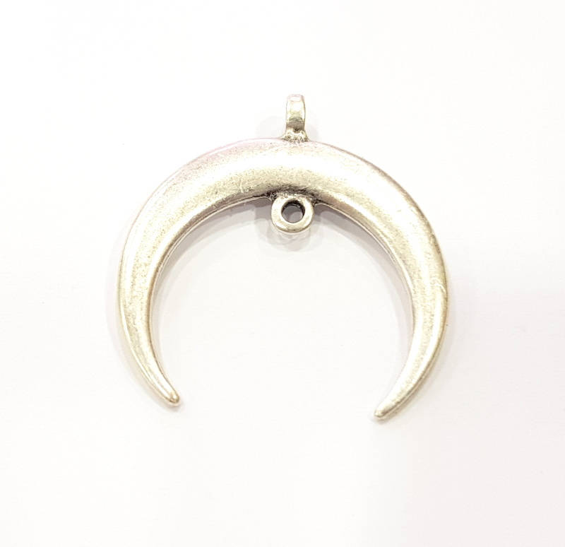 4 Crescent Pendant Silver Moon Pendant Antique Silver Plated Pendants  (41x39mm)  G9631