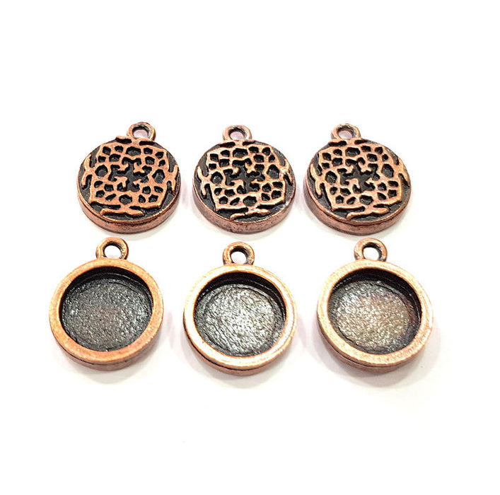 6 Copper Pendant Blank Mosaic Base inlay Blank Necklace Blank Resin Mountings Antique Copper Plated Metal ( 12 mm round blank) G11501